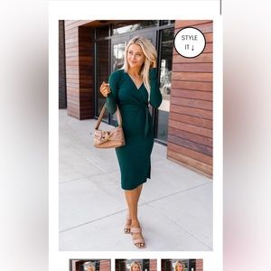 DARING HEART RIBBED MIDI GREEN DRESS. Pink Lily NWOT!
